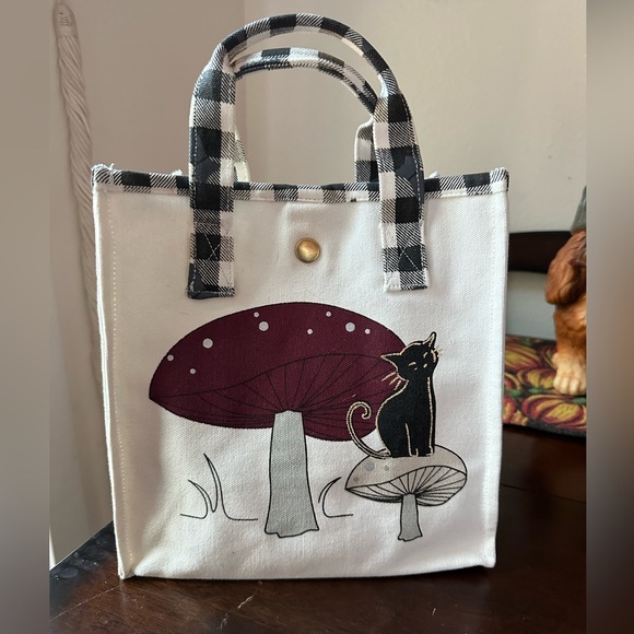 RADLEY LONDON White and Black mini tote  with Cat and Mushroom Design - Picture 1 of 6
